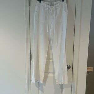 White linen drawstring beach pants